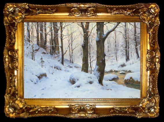framed  Walter Moras Bachlauf im Winterwald., ta009-2